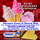 Manufacturing of ice cream cones, sugar cones. Soft serve ice cream powder mix.